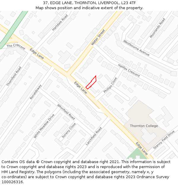 37, EDGE LANE, THORNTON, LIVERPOOL, L23 4TF: Location map and indicative extent of plot