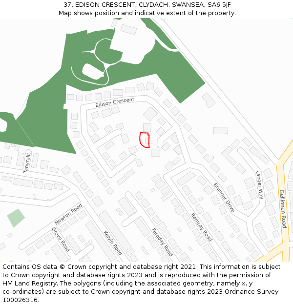 37, EDISON CRESCENT, CLYDACH, SWANSEA, SA6 5JF: Location map and indicative extent of plot