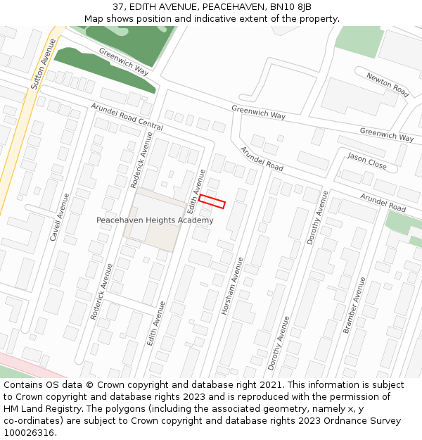 37, EDITH AVENUE, PEACEHAVEN, BN10 8JB: Location map and indicative extent of plot