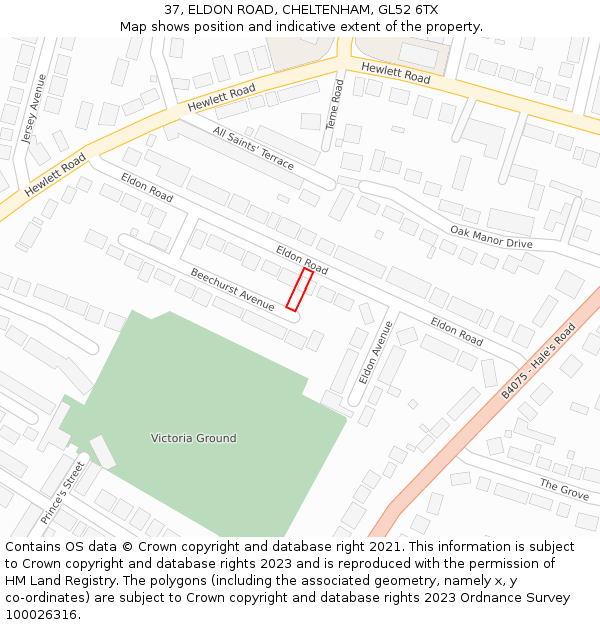 37, ELDON ROAD, CHELTENHAM, GL52 6TX: Location map and indicative extent of plot