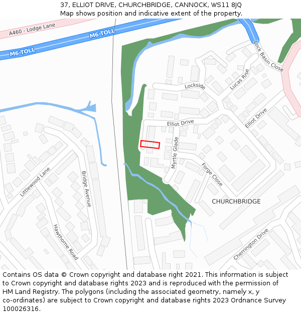 37, ELLIOT DRIVE, CHURCHBRIDGE, CANNOCK, WS11 8JQ: Location map and indicative extent of plot