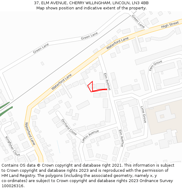37, ELM AVENUE, CHERRY WILLINGHAM, LINCOLN, LN3 4BB: Location map and indicative extent of plot