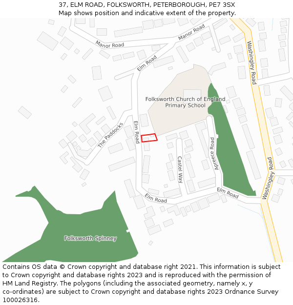 37, ELM ROAD, FOLKSWORTH, PETERBOROUGH, PE7 3SX: Location map and indicative extent of plot