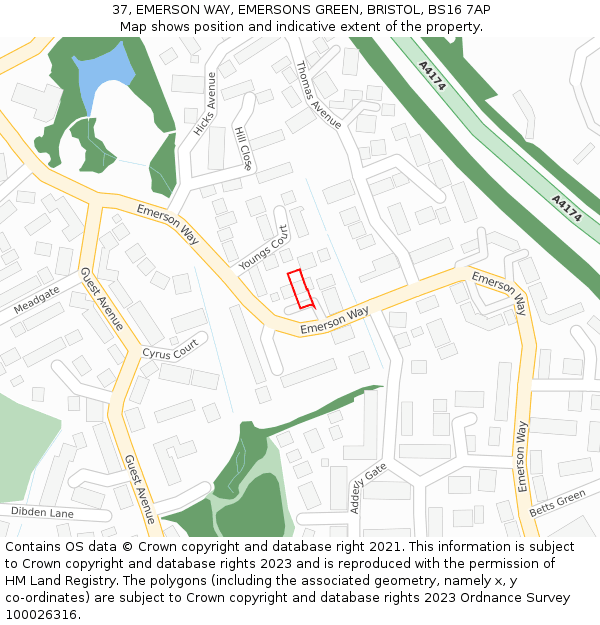 37, EMERSON WAY, EMERSONS GREEN, BRISTOL, BS16 7AP: Location map and indicative extent of plot
