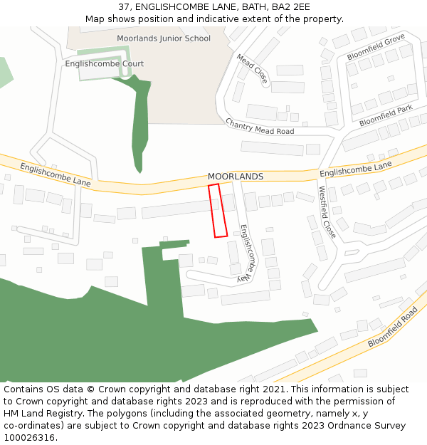 37, ENGLISHCOMBE LANE, BATH, BA2 2EE: Location map and indicative extent of plot