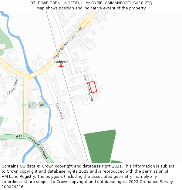 37, ERWR BRENHINOEDD, LLANDYBIE, AMMANFORD, SA18 2TQ: Location map and indicative extent of plot