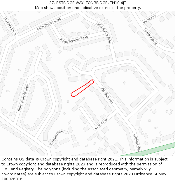 37, ESTRIDGE WAY, TONBRIDGE, TN10 4JT: Location map and indicative extent of plot