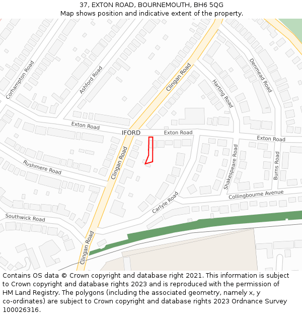 37, EXTON ROAD, BOURNEMOUTH, BH6 5QG: Location map and indicative extent of plot