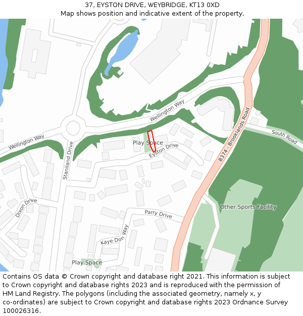 37, EYSTON DRIVE, WEYBRIDGE, KT13 0XD: Location map and indicative extent of plot