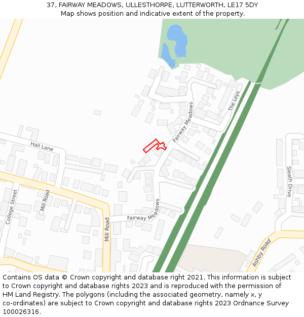 37, FAIRWAY MEADOWS, ULLESTHORPE, LUTTERWORTH, LE17 5DY: Location map and indicative extent of plot