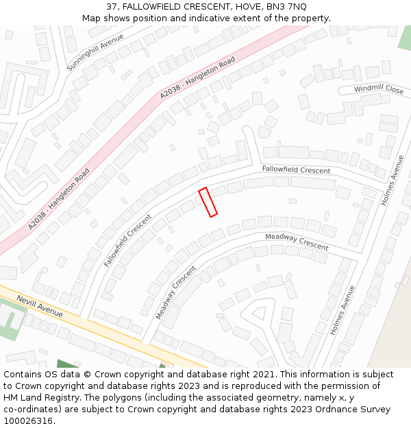 37, FALLOWFIELD CRESCENT, HOVE, BN3 7NQ: Location map and indicative extent of plot