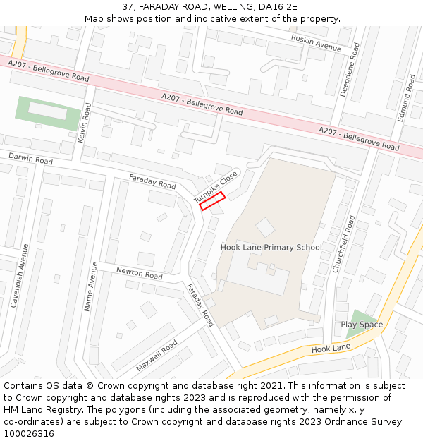 37, FARADAY ROAD, WELLING, DA16 2ET: Location map and indicative extent of plot