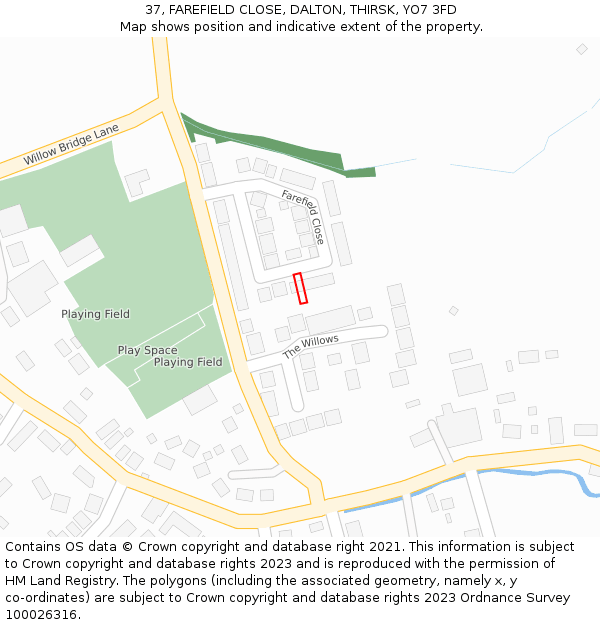 37, FAREFIELD CLOSE, DALTON, THIRSK, YO7 3FD: Location map and indicative extent of plot