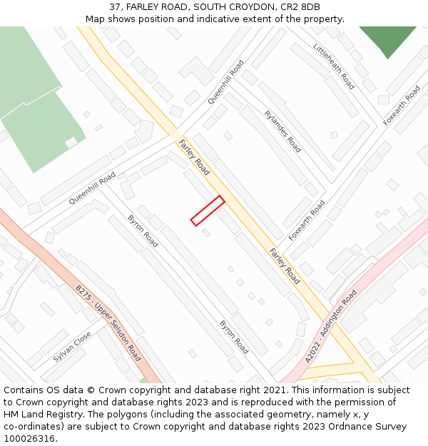 37, FARLEY ROAD, SOUTH CROYDON, CR2 8DB: Location map and indicative extent of plot