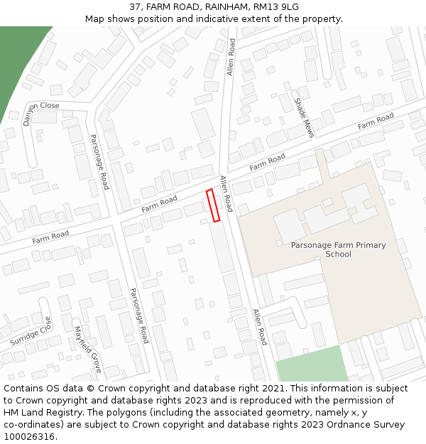 37, FARM ROAD, RAINHAM, RM13 9LG: Location map and indicative extent of plot