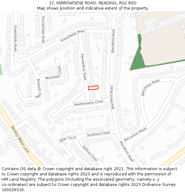 37, FARROWDENE ROAD, READING, RG2 8SD: Location map and indicative extent of plot