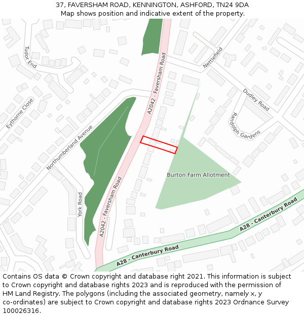 37, FAVERSHAM ROAD, KENNINGTON, ASHFORD, TN24 9DA: Location map and indicative extent of plot