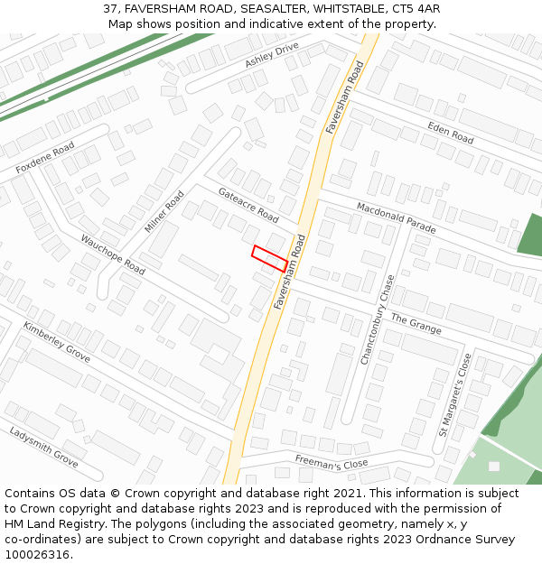 37, FAVERSHAM ROAD, SEASALTER, WHITSTABLE, CT5 4AR: Location map and indicative extent of plot