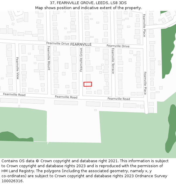 37, FEARNVILLE GROVE, LEEDS, LS8 3DS: Location map and indicative extent of plot