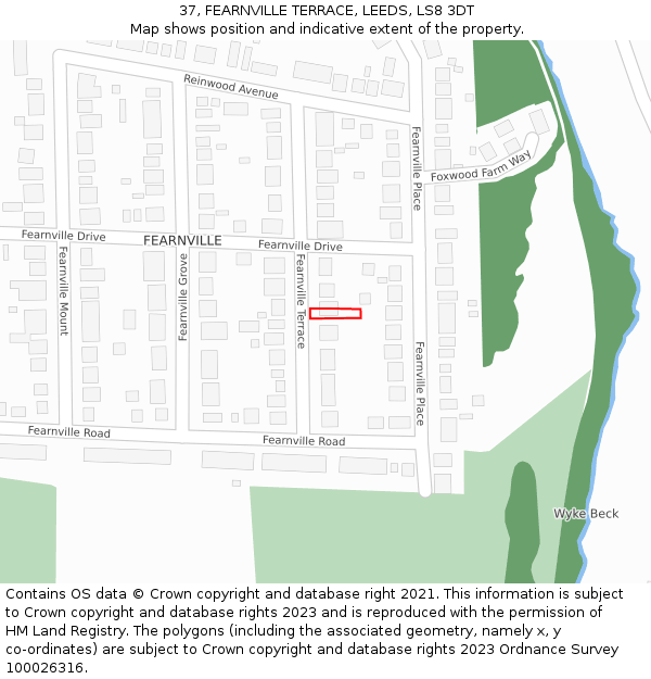 37, FEARNVILLE TERRACE, LEEDS, LS8 3DT: Location map and indicative extent of plot