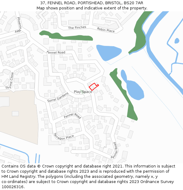 37, FENNEL ROAD, PORTISHEAD, BRISTOL, BS20 7AR: Location map and indicative extent of plot