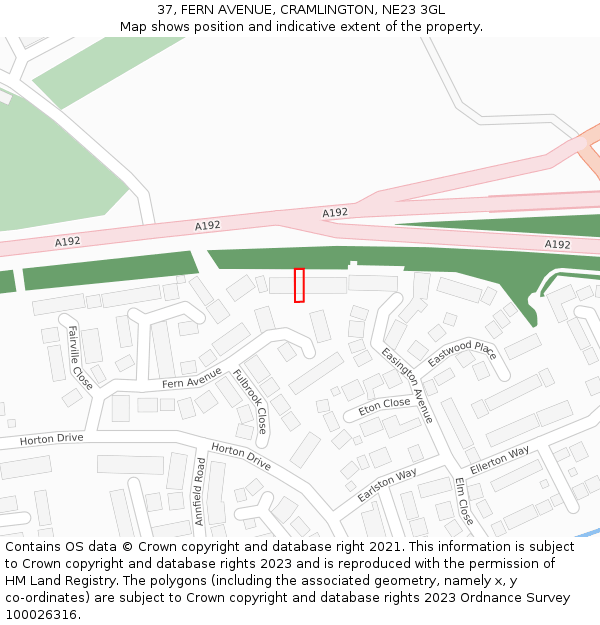 37, FERN AVENUE, CRAMLINGTON, NE23 3GL: Location map and indicative extent of plot