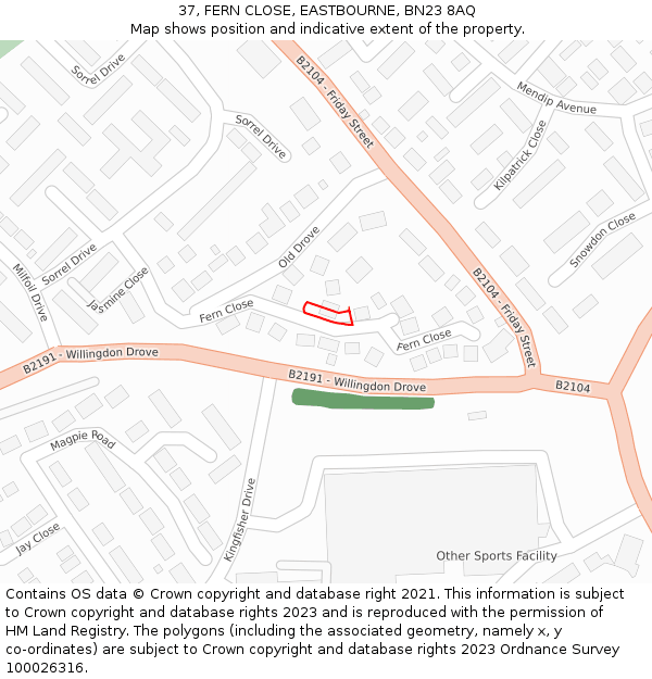 37, FERN CLOSE, EASTBOURNE, BN23 8AQ: Location map and indicative extent of plot