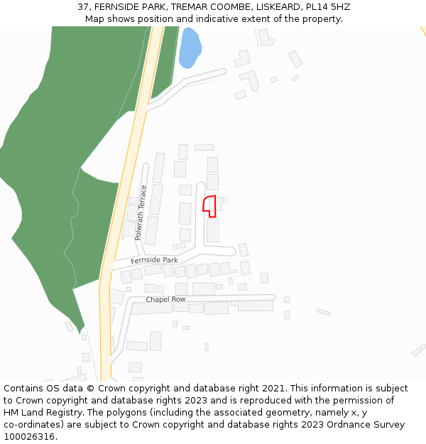 37, FERNSIDE PARK, TREMAR COOMBE, LISKEARD, PL14 5HZ: Location map and indicative extent of plot