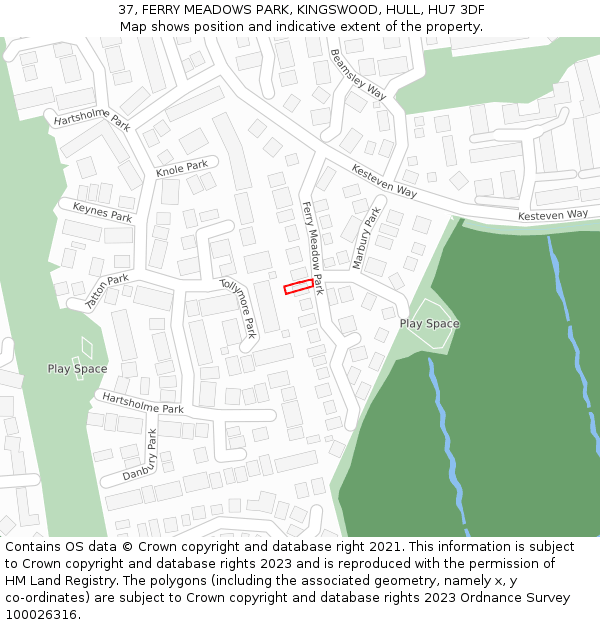 37, FERRY MEADOWS PARK, KINGSWOOD, HULL, HU7 3DF: Location map and indicative extent of plot