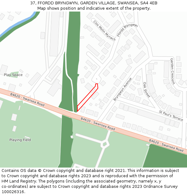 37, FFORDD BRYNGWYN, GARDEN VILLAGE, SWANSEA, SA4 4EB: Location map and indicative extent of plot