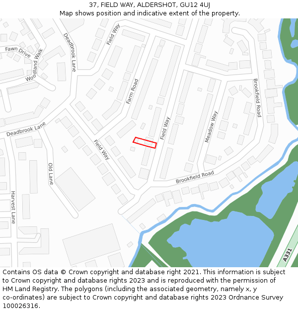 37, FIELD WAY, ALDERSHOT, GU12 4UJ: Location map and indicative extent of plot