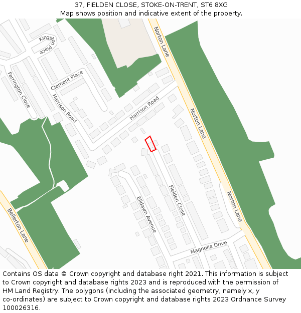 37, FIELDEN CLOSE, STOKE-ON-TRENT, ST6 8XG: Location map and indicative extent of plot