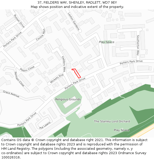 37, FIELDERS WAY, SHENLEY, RADLETT, WD7 9EY: Location map and indicative extent of plot