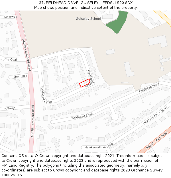 37, FIELDHEAD DRIVE, GUISELEY, LEEDS, LS20 8DX: Location map and indicative extent of plot