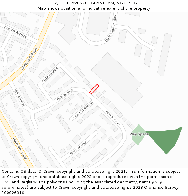 37, FIFTH AVENUE, GRANTHAM, NG31 9TG: Location map and indicative extent of plot