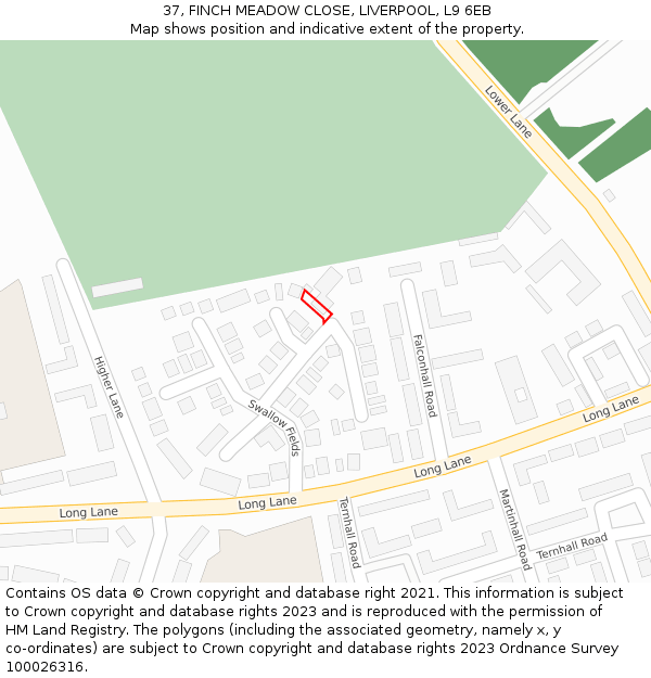 37, FINCH MEADOW CLOSE, LIVERPOOL, L9 6EB: Location map and indicative extent of plot