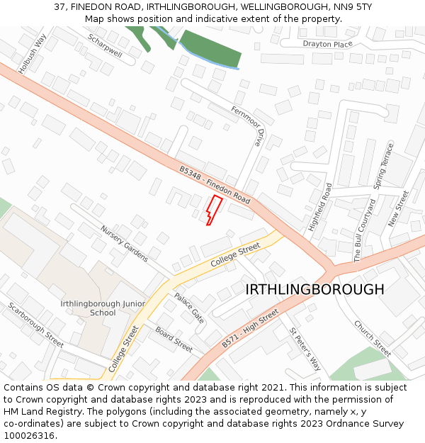 37, FINEDON ROAD, IRTHLINGBOROUGH, WELLINGBOROUGH, NN9 5TY: Location map and indicative extent of plot