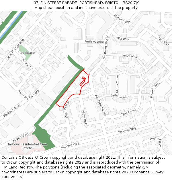 37, FINISTERRE PARADE, PORTISHEAD, BRISTOL, BS20 7JY: Location map and indicative extent of plot