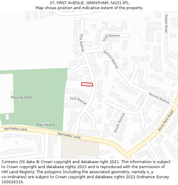 37, FIRST AVENUE, GRANTHAM, NG31 9TL: Location map and indicative extent of plot