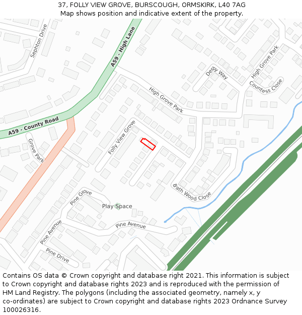 37, FOLLY VIEW GROVE, BURSCOUGH, ORMSKIRK, L40 7AG: Location map and indicative extent of plot