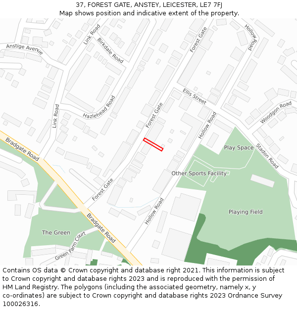 37, FOREST GATE, ANSTEY, LEICESTER, LE7 7FJ: Location map and indicative extent of plot