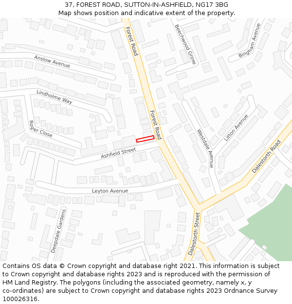 37, FOREST ROAD, SUTTON-IN-ASHFIELD, NG17 3BG: Location map and indicative extent of plot