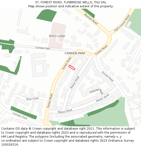 37, FOREST ROAD, TUNBRIDGE WELLS, TN2 5AL: Location map and indicative extent of plot