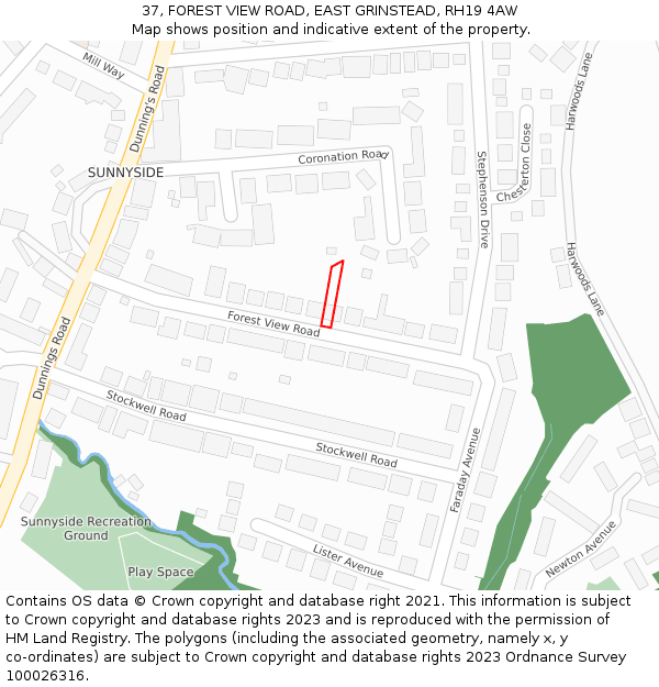 37, FOREST VIEW ROAD, EAST GRINSTEAD, RH19 4AW: Location map and indicative extent of plot