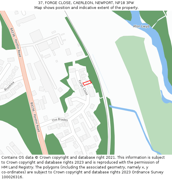 37, FORGE CLOSE, CAERLEON, NEWPORT, NP18 3PW: Location map and indicative extent of plot