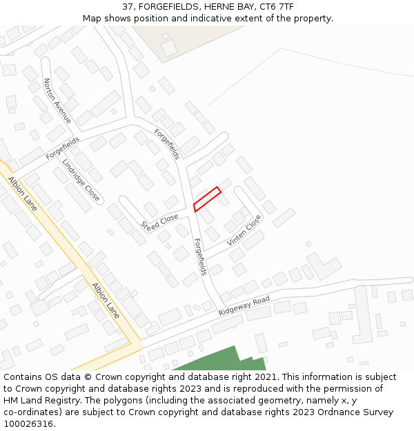 37, FORGEFIELDS, HERNE BAY, CT6 7TF: Location map and indicative extent of plot