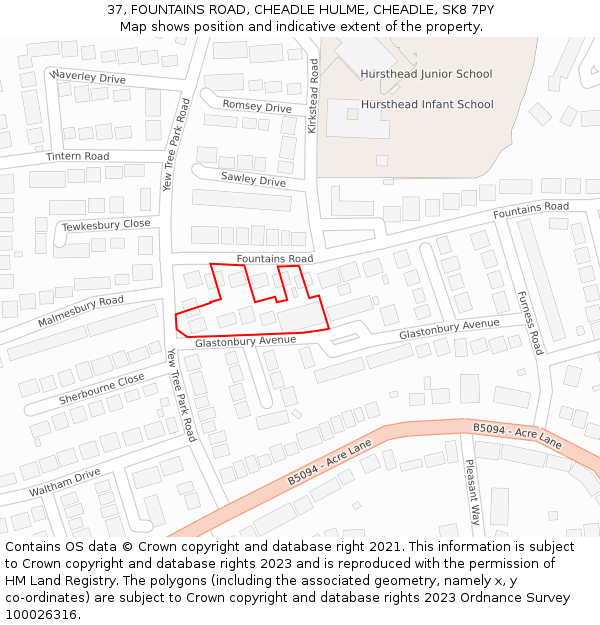 37, FOUNTAINS ROAD, CHEADLE HULME, CHEADLE, SK8 7PY: Location map and indicative extent of plot