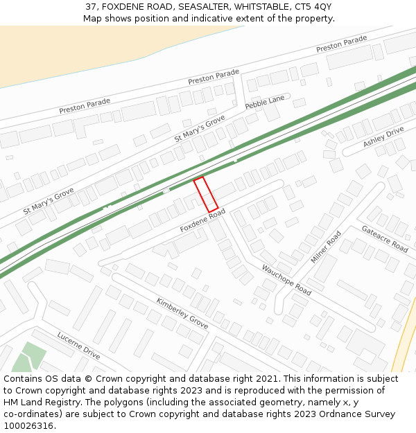 37, FOXDENE ROAD, SEASALTER, WHITSTABLE, CT5 4QY: Location map and indicative extent of plot