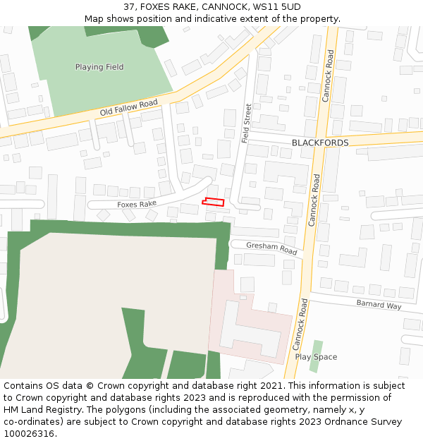 37, FOXES RAKE, CANNOCK, WS11 5UD: Location map and indicative extent of plot