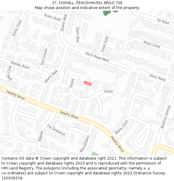 37, FOXHILL, PEACEHAVEN, BN10 7SE: Location map and indicative extent of plot